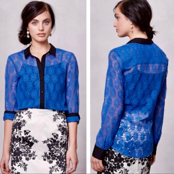 Anthropologie Tops - Anthropologie Blue Chic Versatile Lace Top SZ 0
